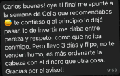 Captura de WhatsApp de un usuario confirmando que el evento no vendió humo y le ayudó a ordenar su economía en 3 días